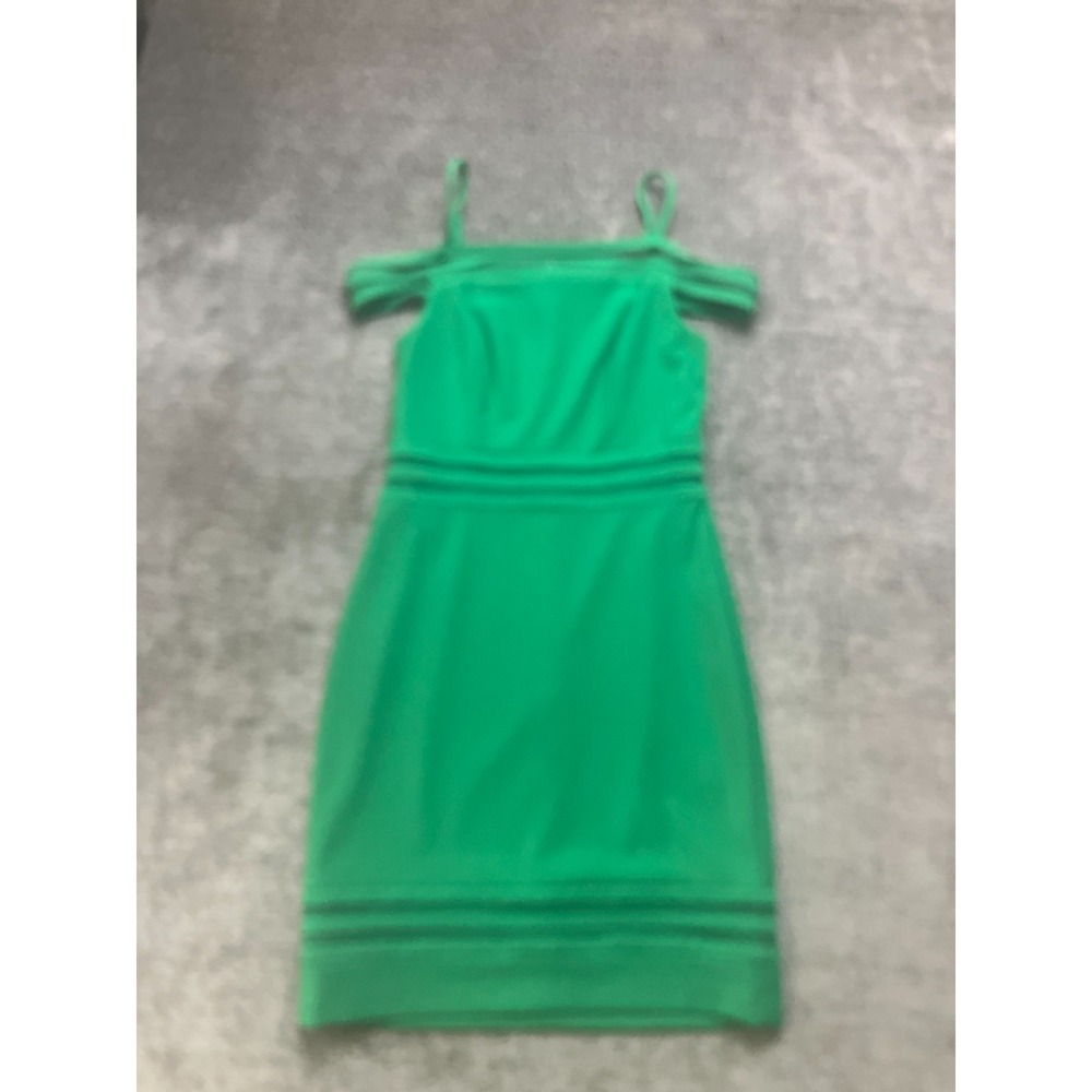 GUESS Bodycon Mini Dress Womens 4 Green Stretch Sheer Off the Shoulder Back Zip